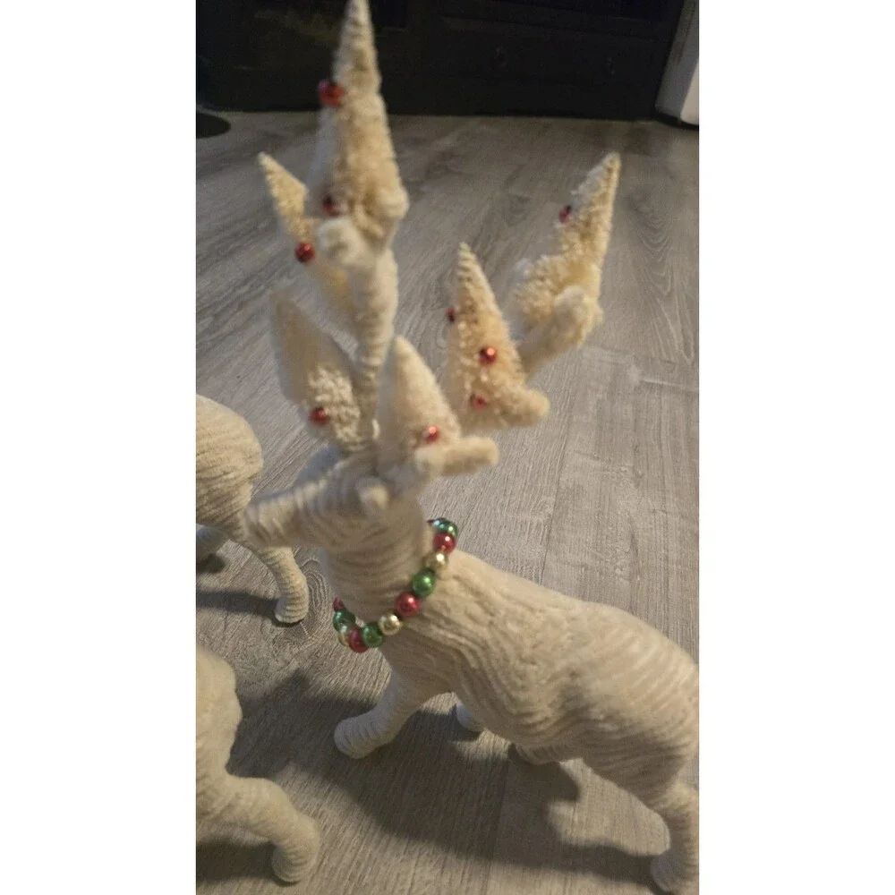 3~ Pottery Barn Chenille Reindeer Christmas bottle brush trees on Antlers